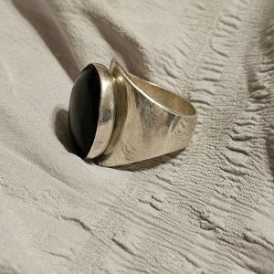 Black Oval Stone set in 925 Silver Size 8 Ring